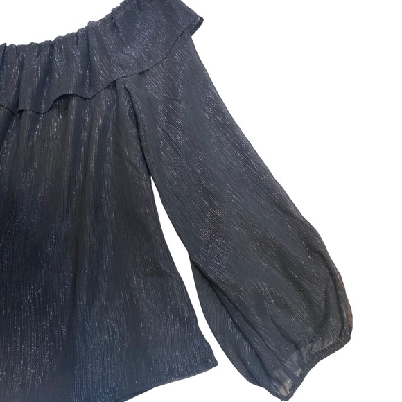 White House Black Market Womens Metallic Shimmer Off Shoulder Ruffle Blouse M - Picture 7 of 10